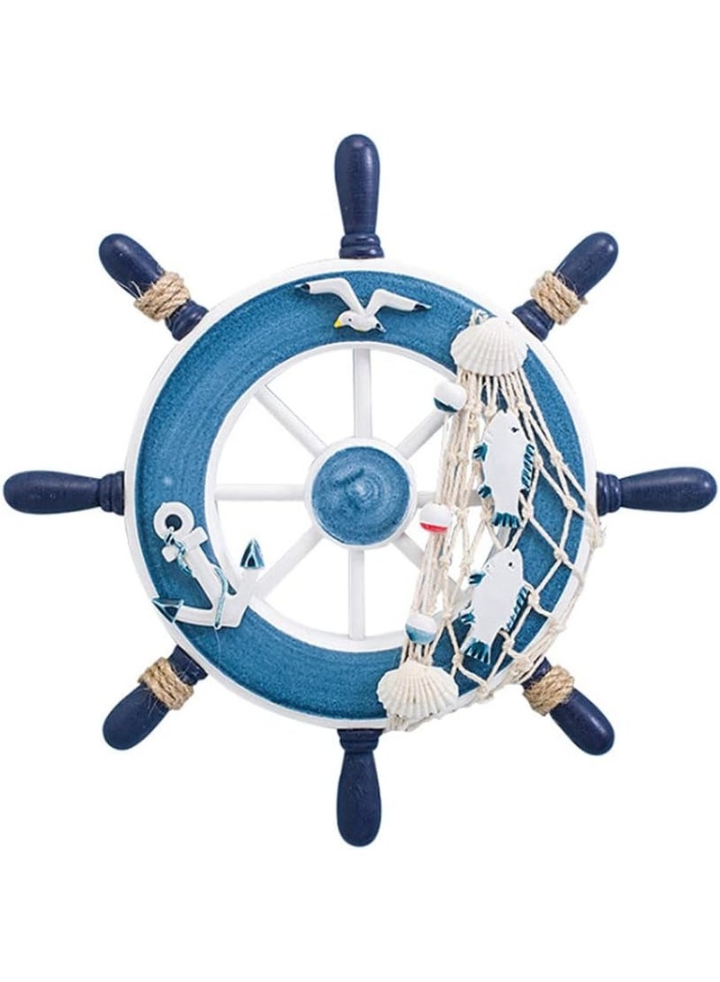 Nautical Wooden Ship Wheel Decoration Boat Ship Steering Wall Art Decor Wooden Ship Wheel Wall Hanging Ornament Beach Theme Home Decoration - Image 1